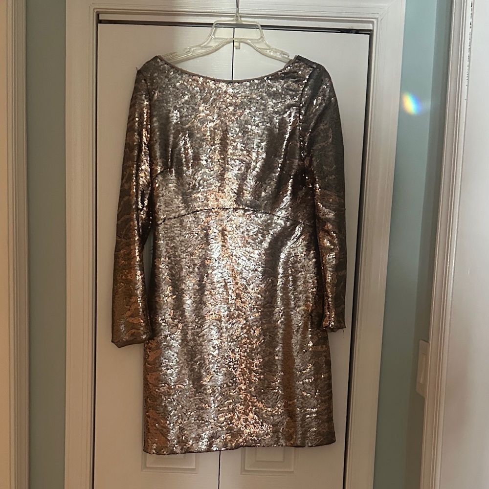 Jessica Simpson Shimmering Silver Long Sleeve Dress